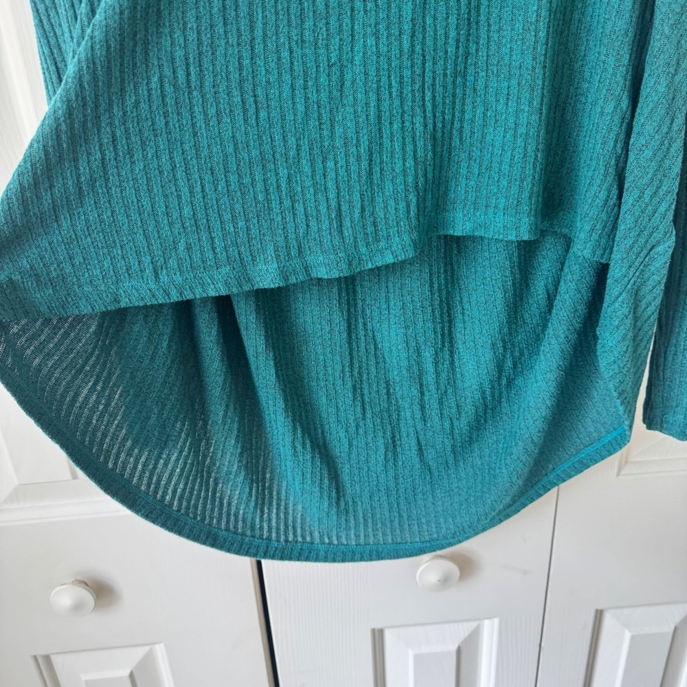 Anthropologie Teal Ribbed Knit Cowl Neck Tunic Top Green Oversized Size M - Picture 3 of 5